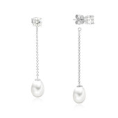 Cercei argint lungi cu lantisor, perle naturale si cristale DiAmanti SK18310E_W-G